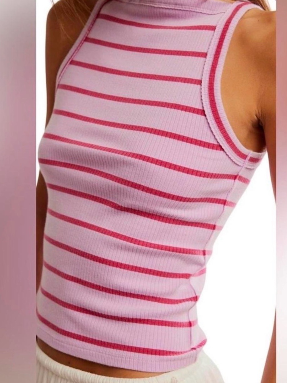 Free People Lavender and Bright Pink Striped Ribbed Tank